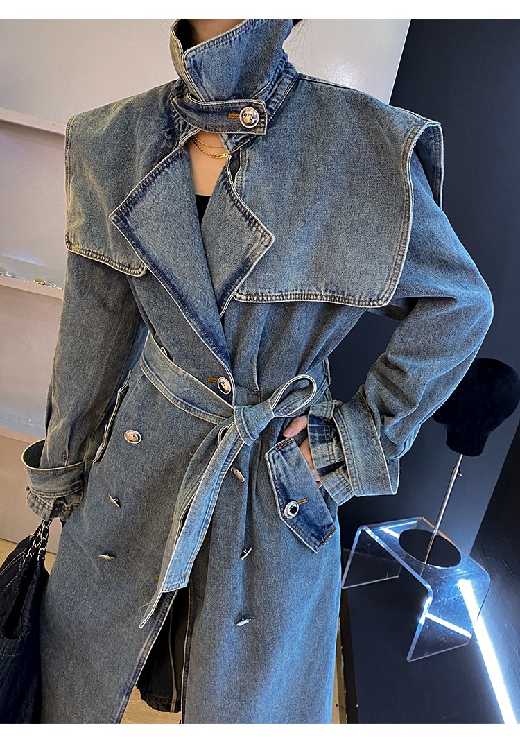 Designer-Damen-Trenchcoats, Luxus-Damen-Windjacke, Denim-Druckjacke, lockerer Gürtelmantel, weiblich, lässig, langer Trenchcoat, Größe SML, Damen-Designer-Windjacke