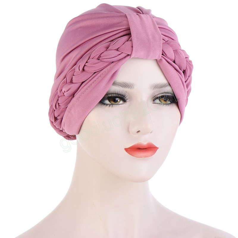 Indiska kvinnor muslimska hijab flät knut topp kemo cap cancer motorhuv håravfall hatt islamisk arabiska turban femme beanies headwrap halsduk