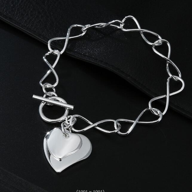 Mode femme placage 925 argent chaîne infinie Bracelet Bracelet breloque coeur marque pendentif Bracelet 6 sélection de Style