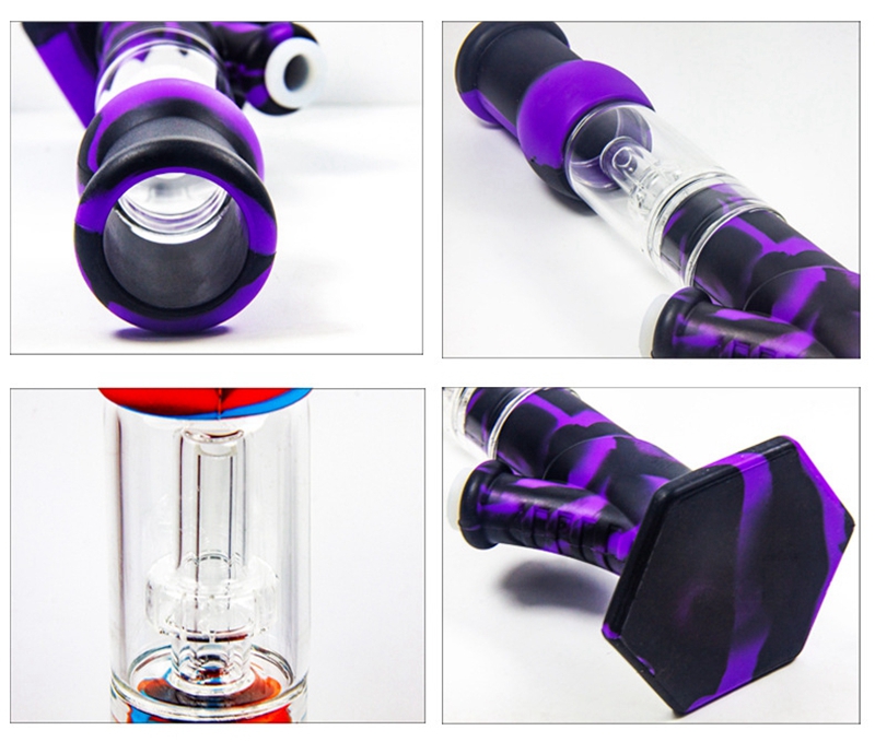 Kit de tuyaux de bang en silicone coloré Style de base hexagonale portable Amovible Facile à nettoyer Pipe à eau Barboteur Herbe sèche Filtre à tabac Poignée Entonnoir Bol Porte-tuyaux