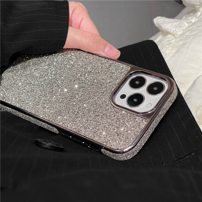 Luxe Paillettes Diamant Placage Vogue pour iPhone 14 13 12 Pro Max Durable Mode Femmes Mince Pleine Protection Doux Pare-chocs Étincelle Couverture Arrière Antichoc