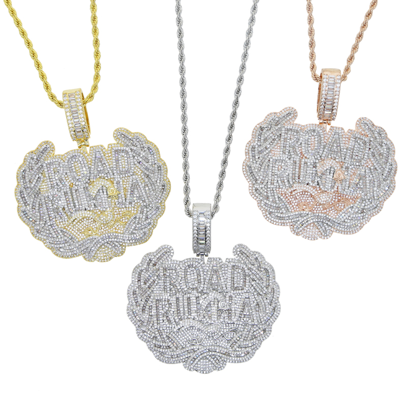 Iced Out road runna colgante con letras para correr amor mujeres hombres Bling Cubic Zirconia Cz hip hop joyería