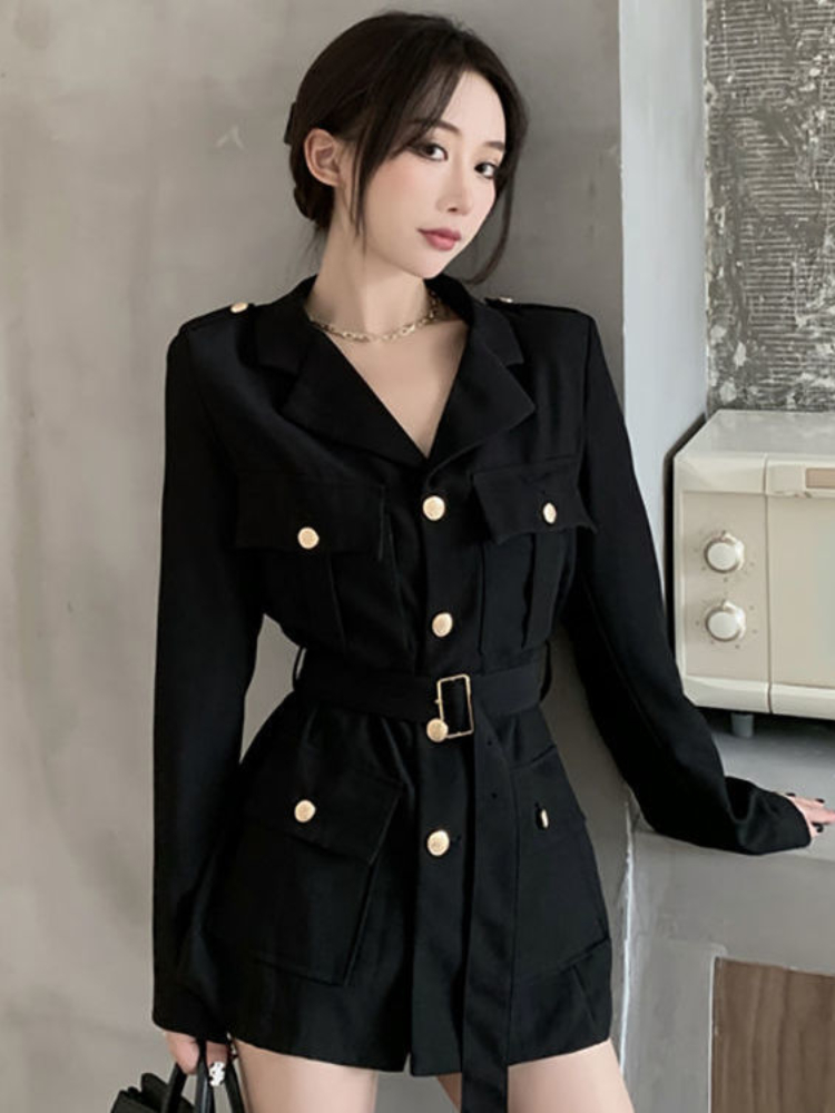 Women's Jackets New Fashion 2023 Designer Blue Blazers Women Single Breasted Metal Buttons Blazer with Belt Clothing Woman Jacket Frenulum