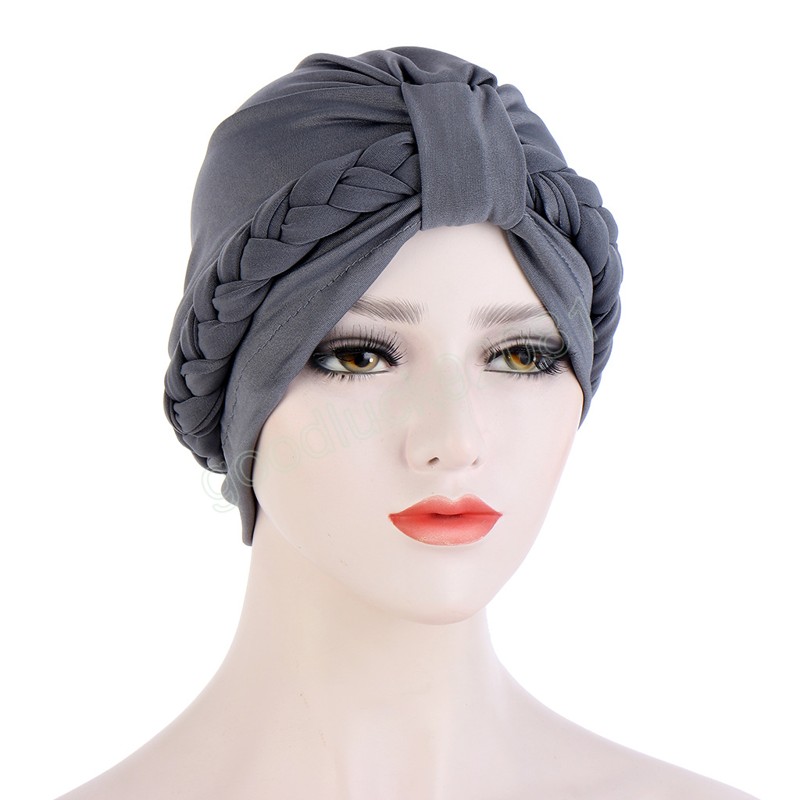 Indiska kvinnor muslimska hijab flät knut topp kemo cap cancer motorhuv håravfall hatt islamisk arabiska turban femme beanies headwrap halsduk