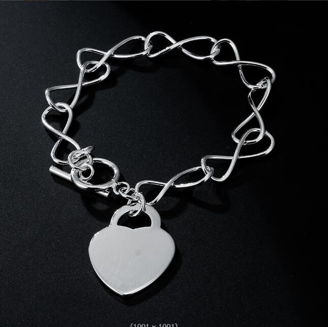 925 Silver 8-linjes fotoram ihålig kärlek charm hjärtlapphänge armband 6 stil urval