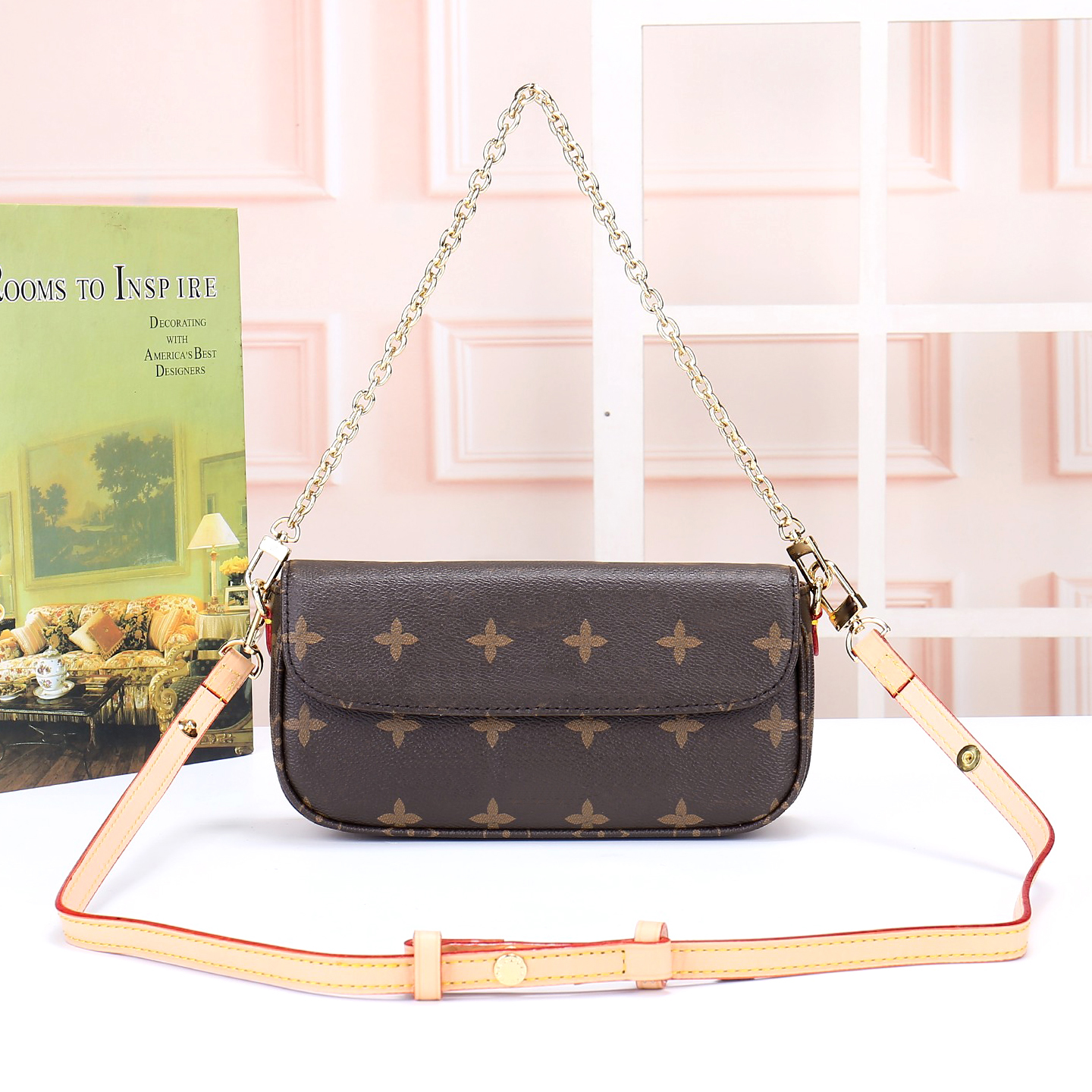 Klasik moda çanta tasarımcısı omuz çantası bayanlar rahat crossbody çanta eski çiçek zinciri çanta