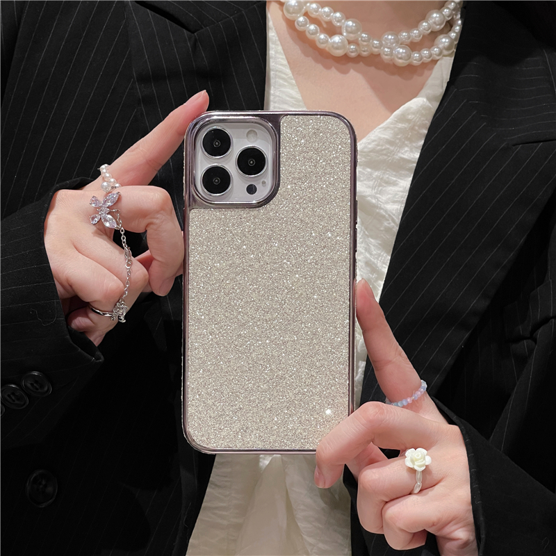 Luxe Paillettes Diamant Placage Vogue pour iPhone 14 13 12 Pro Max Durable Mode Femmes Mince Pleine Protection Doux Pare-chocs Étincelle Couverture Arrière Antichoc