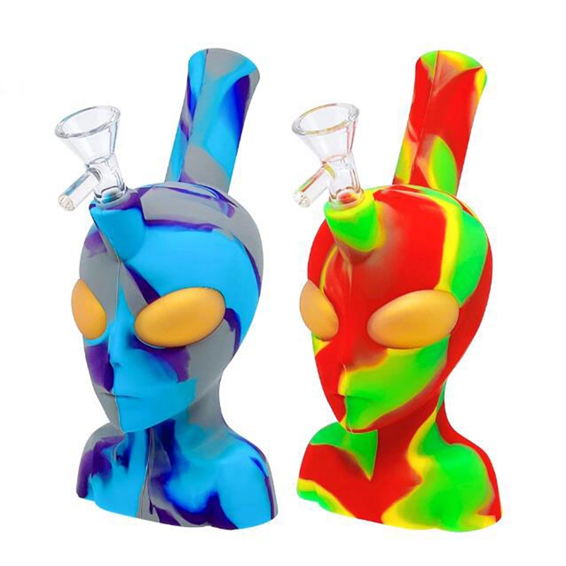 Coloré Alien Style Silicone Bubbler Pipes Kit Avec Poignée En Verre Filtre Entonnoir Bol Sèche Herbe Tabac Pipe À Eau Narguilé Shisha Fumer Bong Titulaire Handpipes DHL