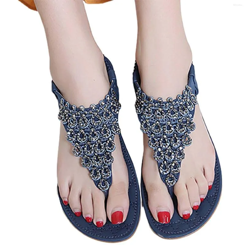 Sandals 2023 Summer Lace Rhinestone Bohemia Foreign Trade Large Size Elastic Womens 12 Rubber Women Rose