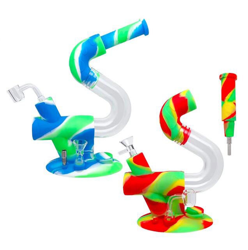 Kit de cachimbos de vidro removíveis de silicone colorido portátil com filtro de quartzo tigela pregos ponta palha plataformas de petróleo esconderijo estojo para fumar cachimbo de água piteira de cigarro