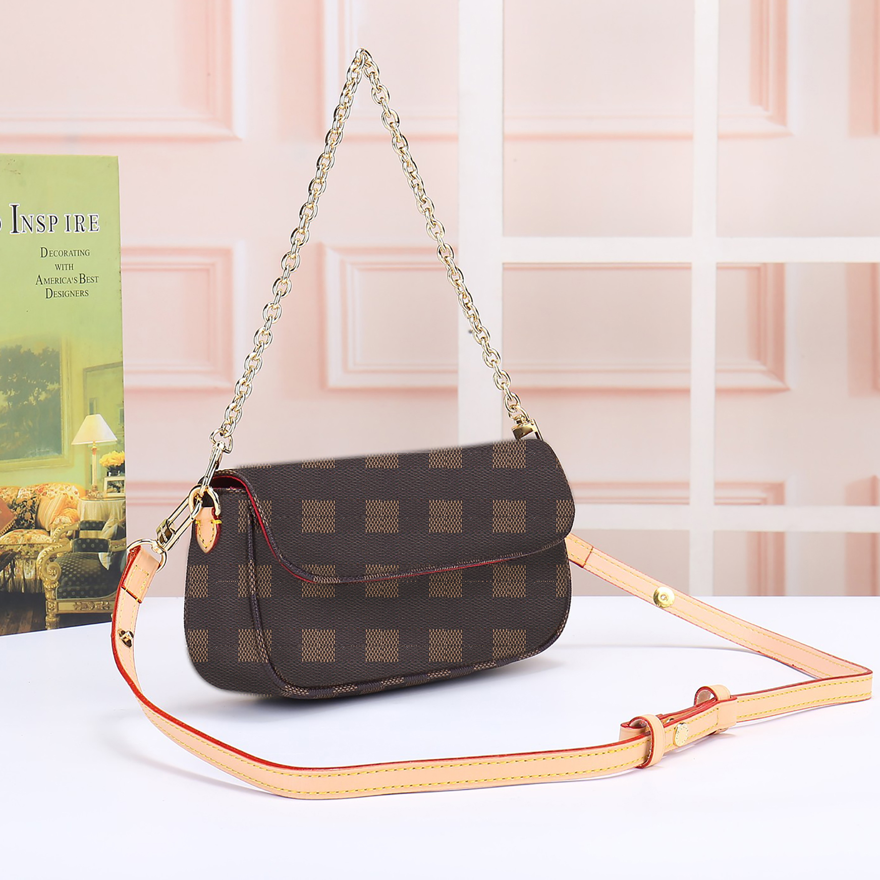 Klasik moda çanta tasarımcısı omuz çantası bayanlar rahat crossbody çanta eski çiçek zinciri çanta