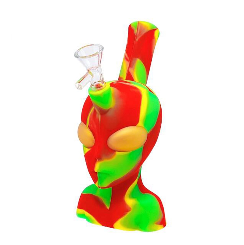 Colorful Alien Style Silicone Bubbler Pipes Kit With Glass Handle Filter Funnel Bowl Dry Herb Tobacco Waterpipe Hookah Shisha Smoking Bong Holder Handpipes DHL