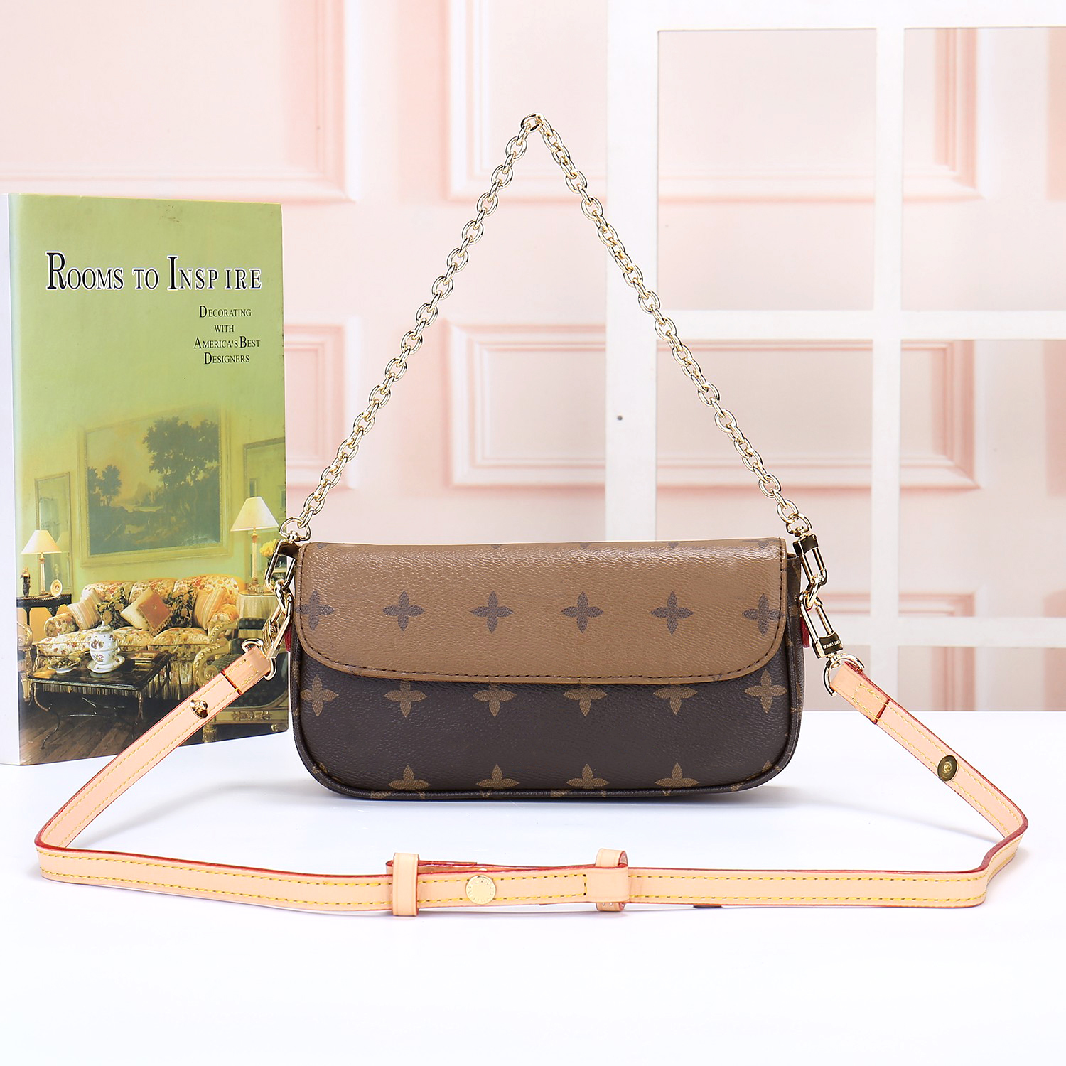 Klasik moda çanta tasarımcısı omuz çantası bayanlar rahat crossbody çanta eski çiçek zinciri çanta