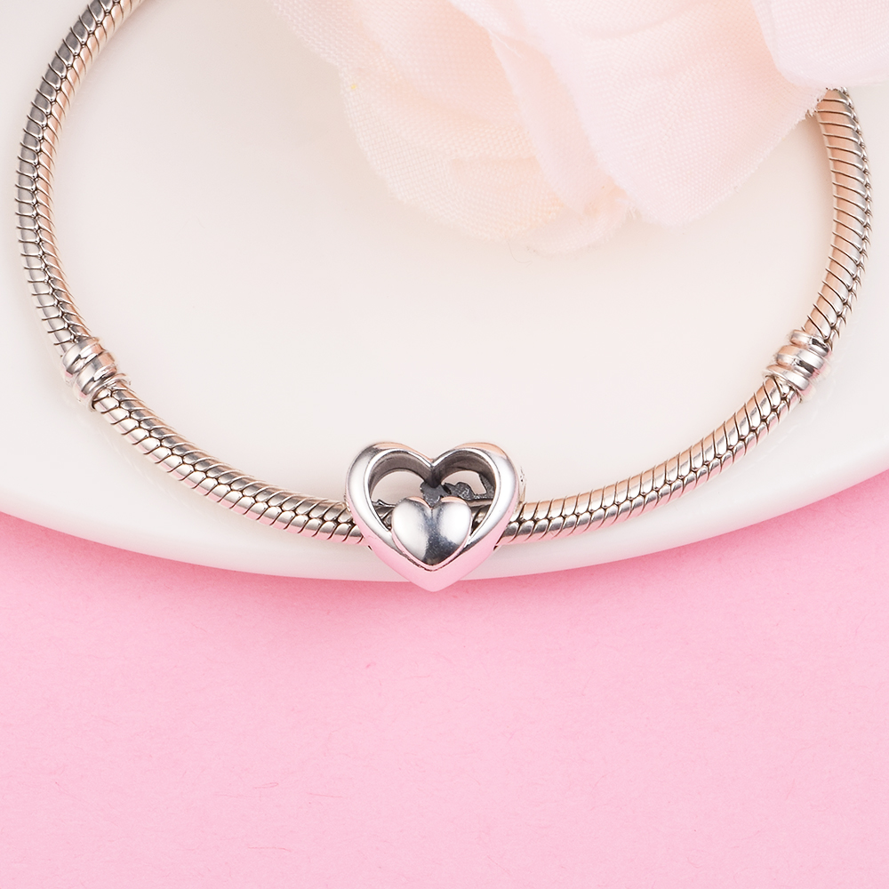 Convient au bracelet Pandora 925 en argent Sterling ajouré coeur Script perles de charme pour les femmes bijoux à bricoler soi-même faisant cadeau Saint Valentin 2023 nouveau