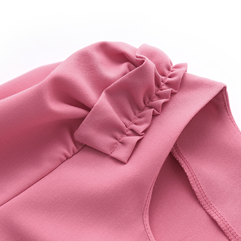 2023夏のピンクのソリッドカラーウエストベルト付きドレス