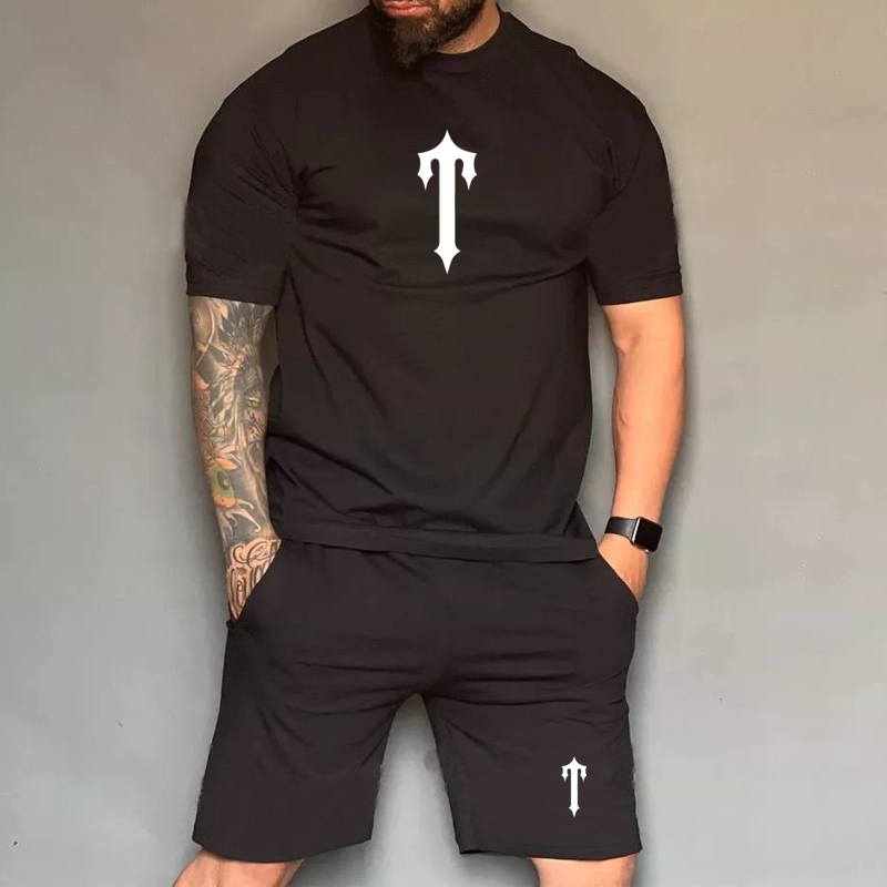 Mens Cotton T-shirt Men Beach Shorts Set Streetwear Tracksuit Men's Sportswear Anti-Pilling 2023 Crew Neck Neck Anti-Pilling Breathable Suit A T-shirt