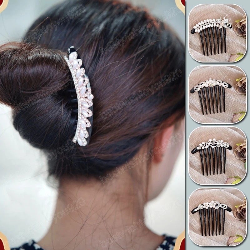 Crystal Flower Hair Comb Banquet Hair Jewelry for Women Wedding Pearl Hair Clip Accessories Rhinestone Arylic Combs Hairpin