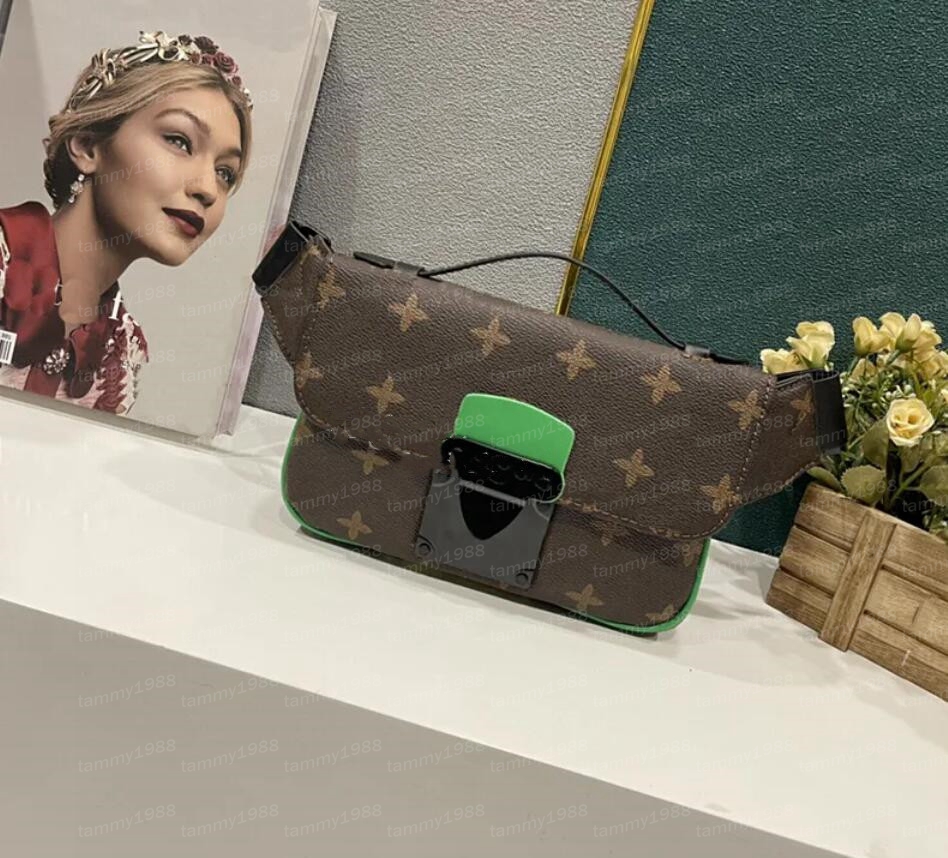 7A genuine leather Waist Bags S Lock Sling bumbag Designer Fanny Pack Crossbody Shoulder Belt Bag Luxury Handbag Mens Womens Macassar Square wallet purses Black