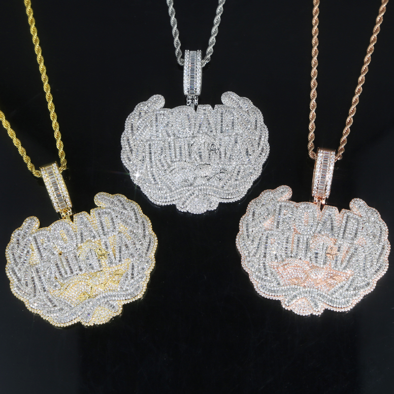 Iced Out road runna colgante con letras para correr amor mujeres hombres Bling Cubic Zirconia Cz hip hop joyería