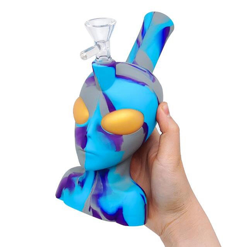 Colorful Alien Style Silicone Bubbler Pipes Kit With Glass Handle Filter Funnel Bowl Dry Herb Tobacco Waterpipe Hookah Shisha Smoking Bong Holder Handpipes DHL