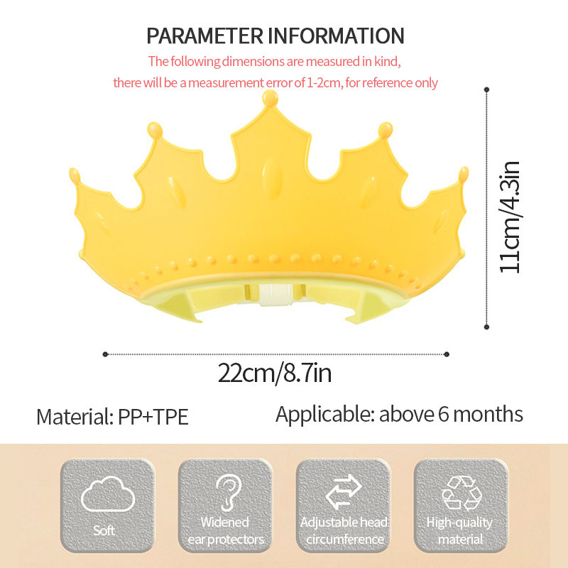 Kids Baby Shower Shampoo Cap Crown Design Adjustable Bath Visor Infant Hair Shield Ear Protection Safe Waterproof Head Cover