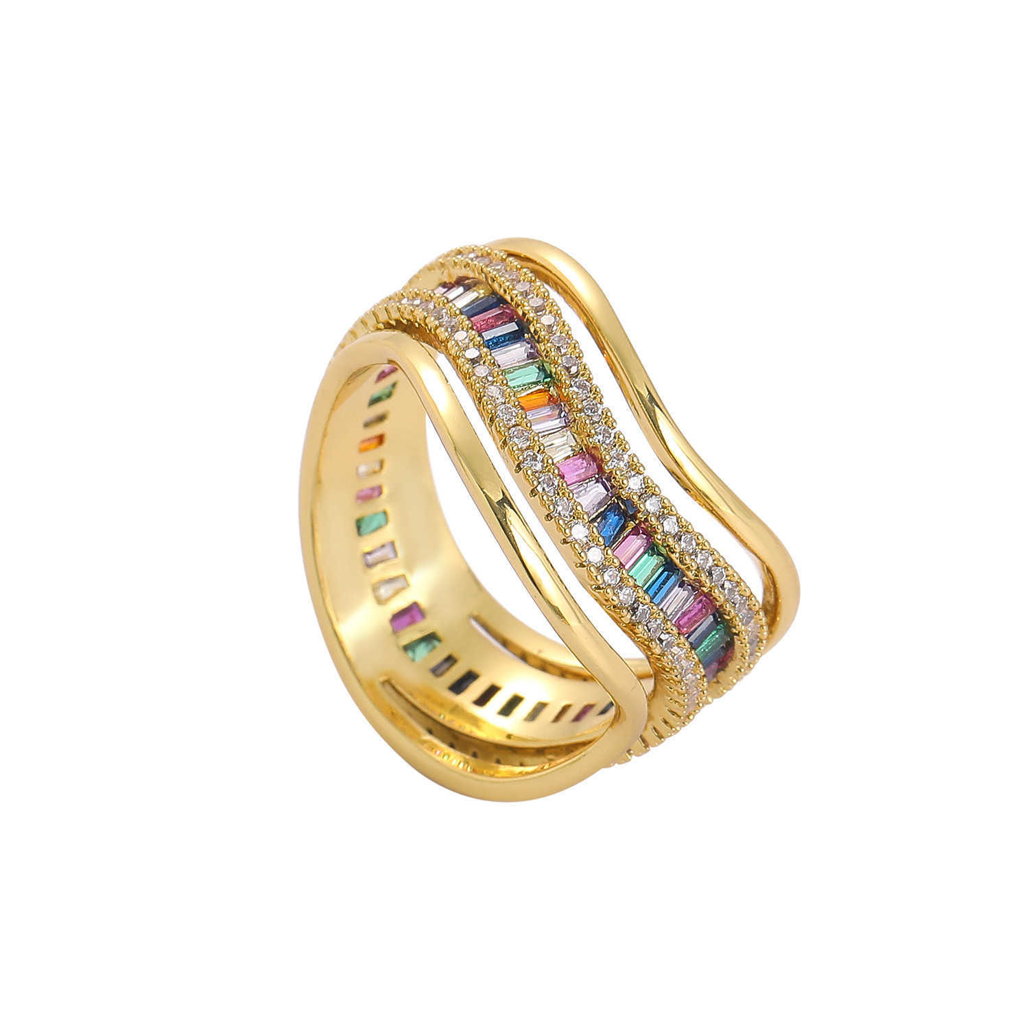 Baguette colorée Carré Zircon Cubique Bague Hip Hop Hommes Bagues Irrégulière Multicolore Personnalité Tendance Anneau Hip Hop Bijoux Accessoires Full Diamond Bijoux