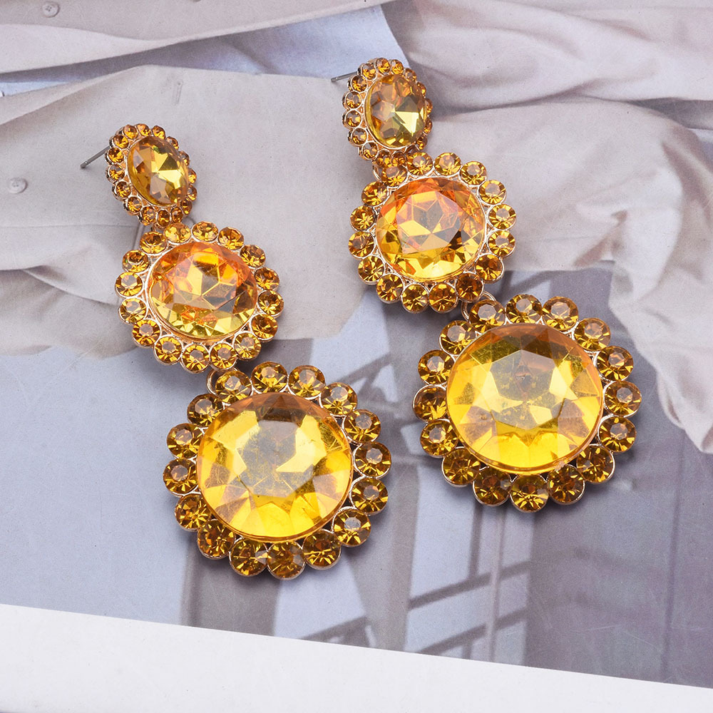 Fancy 2023 You are the Trend Dangle Drop Earrings Old Fashion Big Diamonds Retro Old Brass Plating Cold Wind Shining Colorful white gem rhinestone Stone Ladies