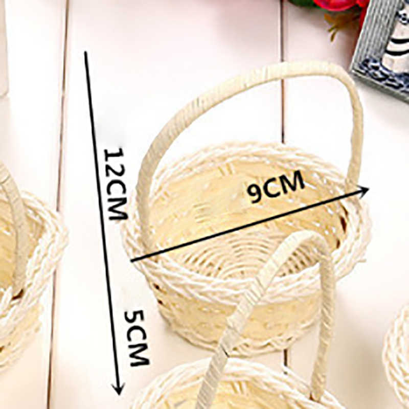 新しい手作りのウィッカーフラワーバスケットポータブルハンドルパーティーウェディングピクニック装飾DIYバスケットキッドギフトイースターウィッカーレッタンストレージ