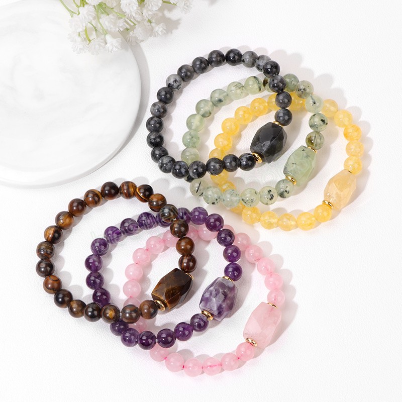 Quadratische Form Quartzs Armbänder für Frauen Männer Naturstein Kristall Perlen Armband Amethyste Tigerauge Prehnit Citrines Armreifen