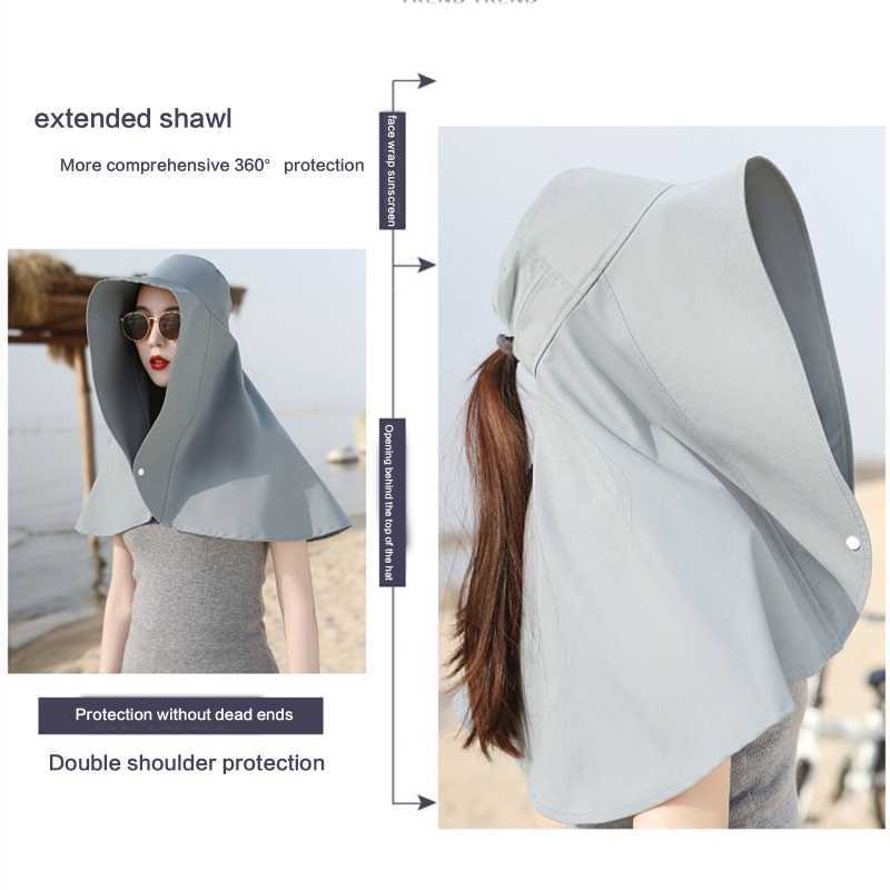 Breda randen hattar Portable Neck Guard Shawl Sun Hat Face-Covering Fisherman Hat With Snap Button Sunscreen Surprise Present To GirlfriendSun Block HKD230625