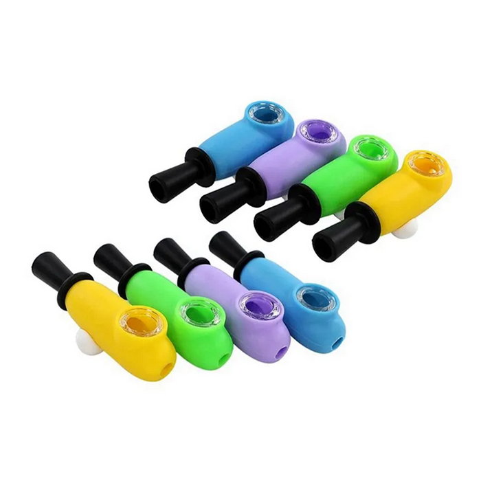 Ultimi occhi colorati in silicone Pipe a base di erbe secche Ciotola con filtro in vetro spesso Tubi portatili Portasigarette Pipa fumare a mano