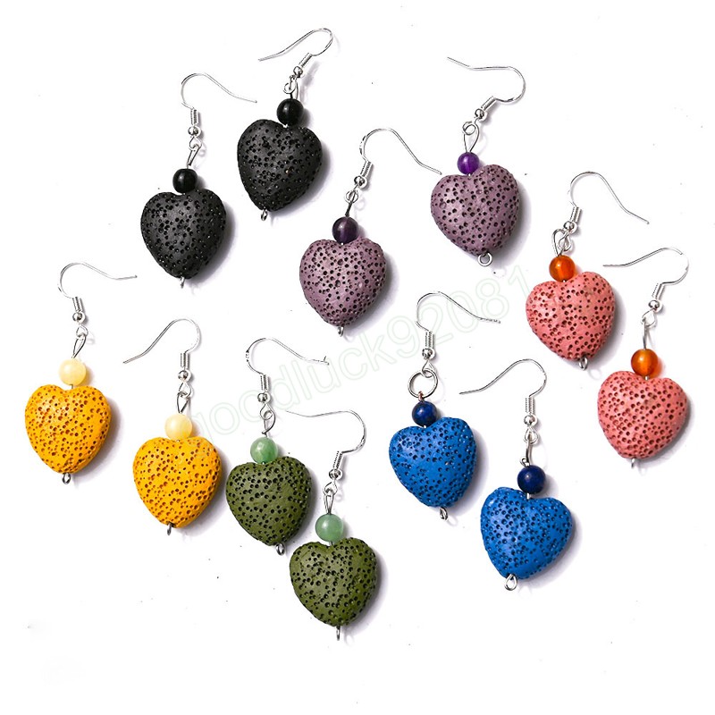 Kleurrijke hartvormige Lava Stone Charms Dangle Oorbellen voor Dames Meisjes Mode Delicate Vulkanische Rock Stone Geometrische oorbellen