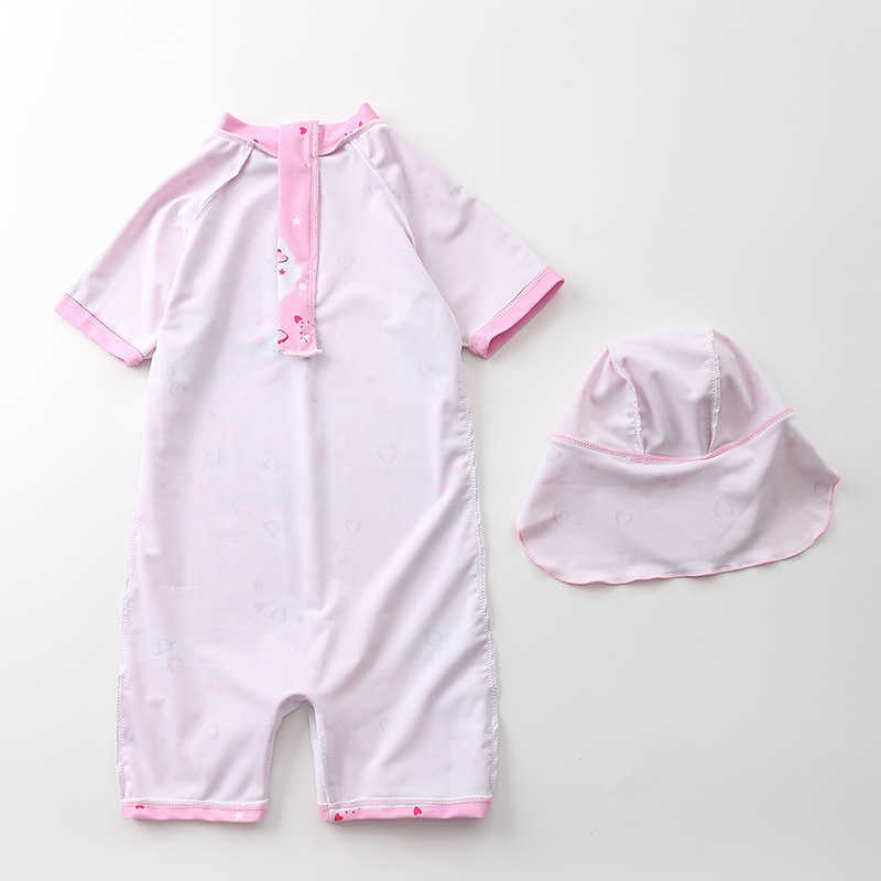 Kostium kąpielowy dla dziewcząt ochrona UV Baby Szybkość kąpielowa 1 kawałek z kapeluszem krótkie długie rękawy Dziewczyna dziecko Kąpiel na plażę Pływanie L230625