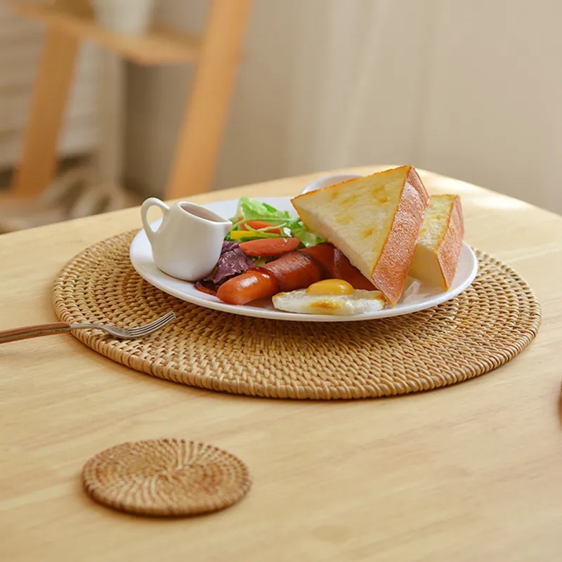 Handgemaakte natuurlijke rotan onderzetters matten voor drankjes Hittebestendige herbruikbare rieten Boho Coaster voor theekopje