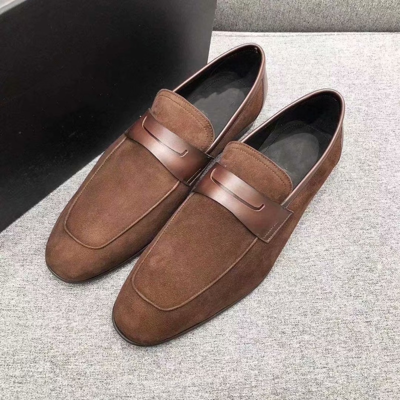 Högkvalitativ mode mocka läderskor handgjorda penny loafers för män lyxiga glid på lägenheter affärsmän avslappnade skor