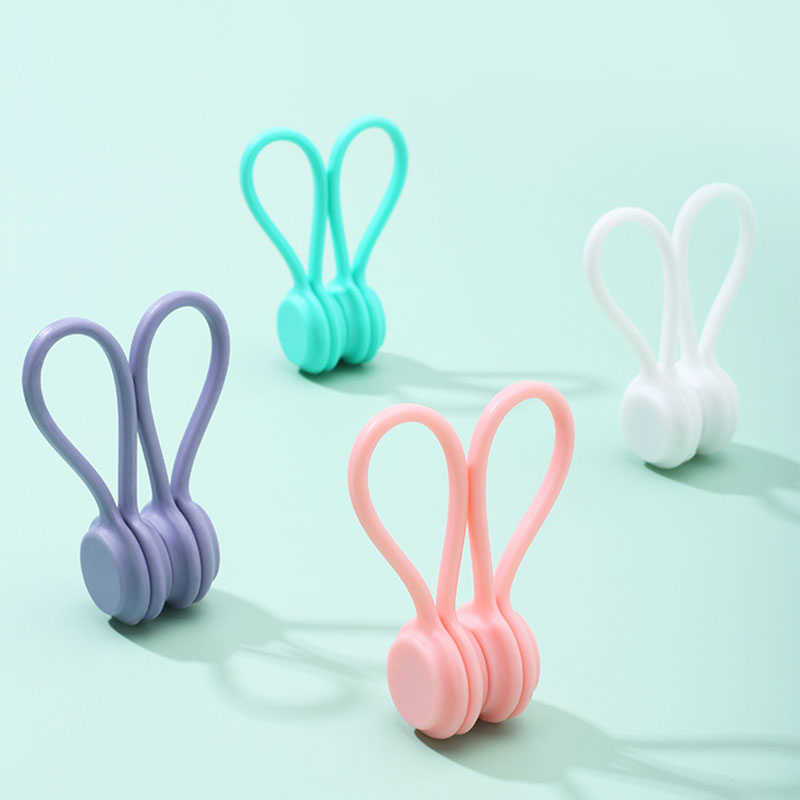 New /pack Portable Silicone Material Cute Multifunction Magnet Earphone Cord Winder Cable Holder Organizer Clips For Home Office