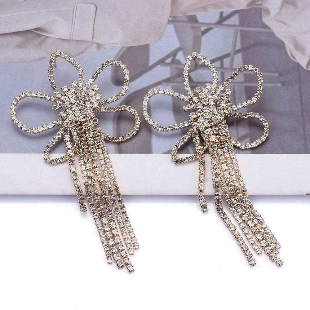 Leading Lady Fancy 2023 Vous êtes la tendance Boucles d'oreilles pendantes à l'ancienne Gros diamants Placage Vent froid Fleurs brillantes Gemme blanche Strass Pierre Dames