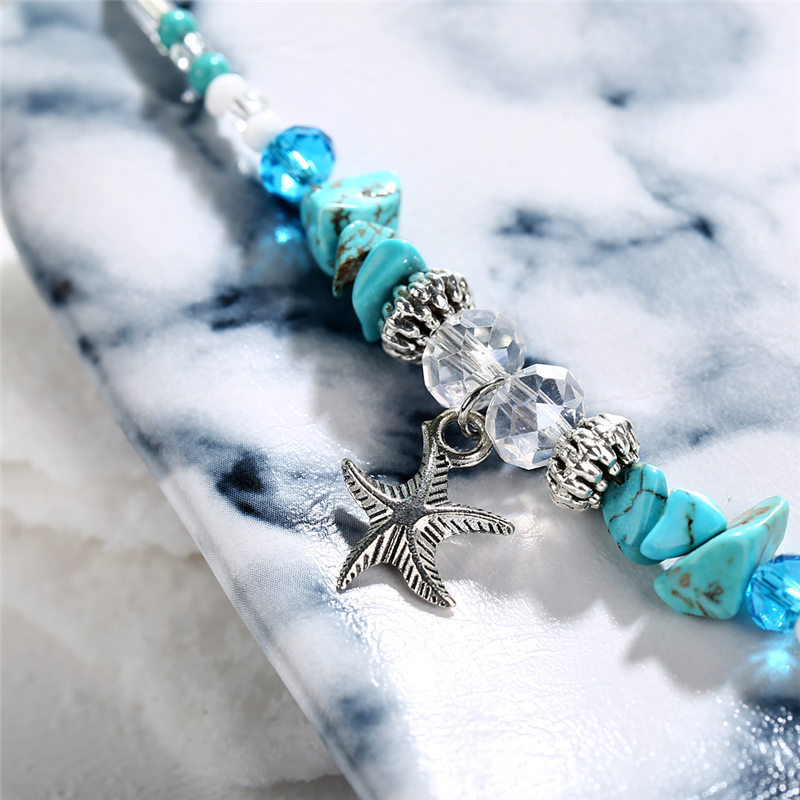 Boho Crystal Starfish Pärlor Anklet Turkoise Charm Ankel Armband Fotpärlor Anklets Summer Beach Jewelry WholSale Price Price