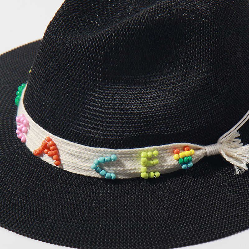 Wide Brim Hats Desige "PEACE" Sun Hats For Women Men Fashion Fedoras Beach Hats Ladies Black White Panama Straw Hat Suncreen WholesaleSun block HKD230625