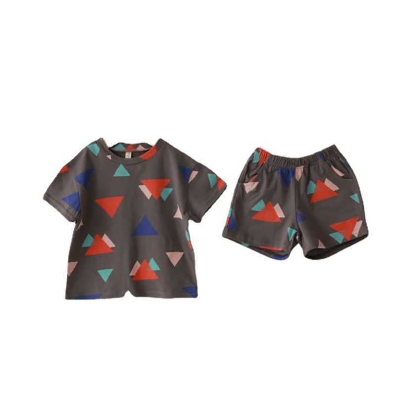 0-5T Summer New Children's Wear Boys 'T-shirt Kort ärm Set Girls' Simple Cartoon Mönster Bomull T-shirt Shorts Set L230625