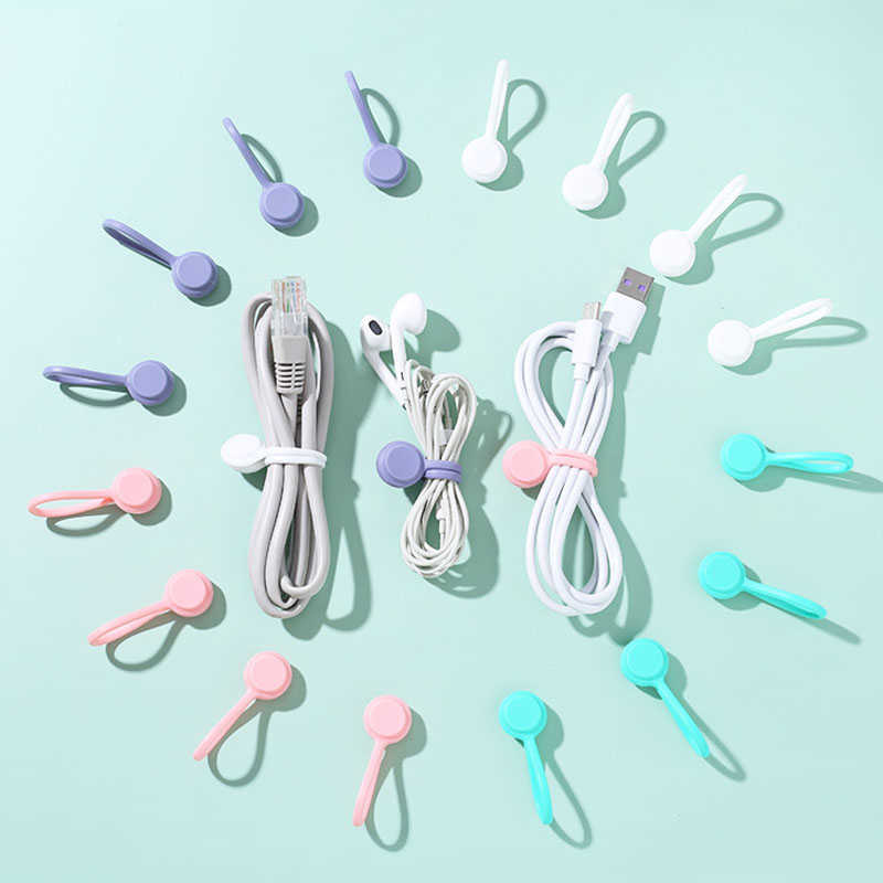 New /pack Portable Silicone Material Cute Multifunction Magnet Earphone Cord Winder Cable Holder Organizer Clips For Home Office