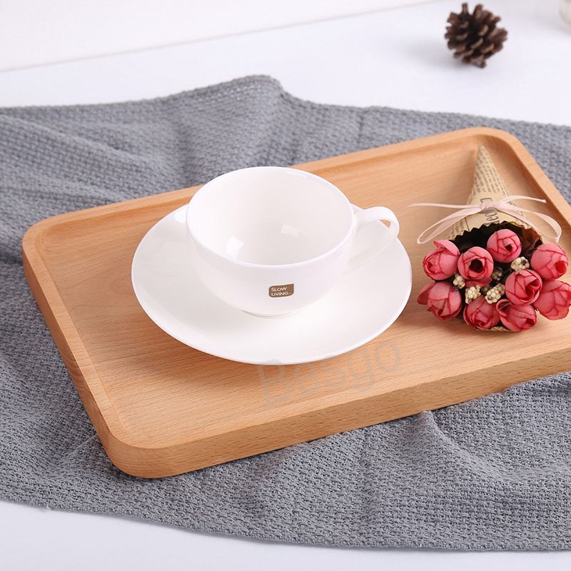 Wood Rectangular Tea Tray Round Fruits Dessert Dishes Pizza Sushi Tray Wooden Cake Dish Eco-friendly Home Kitchen Tableware BH8599