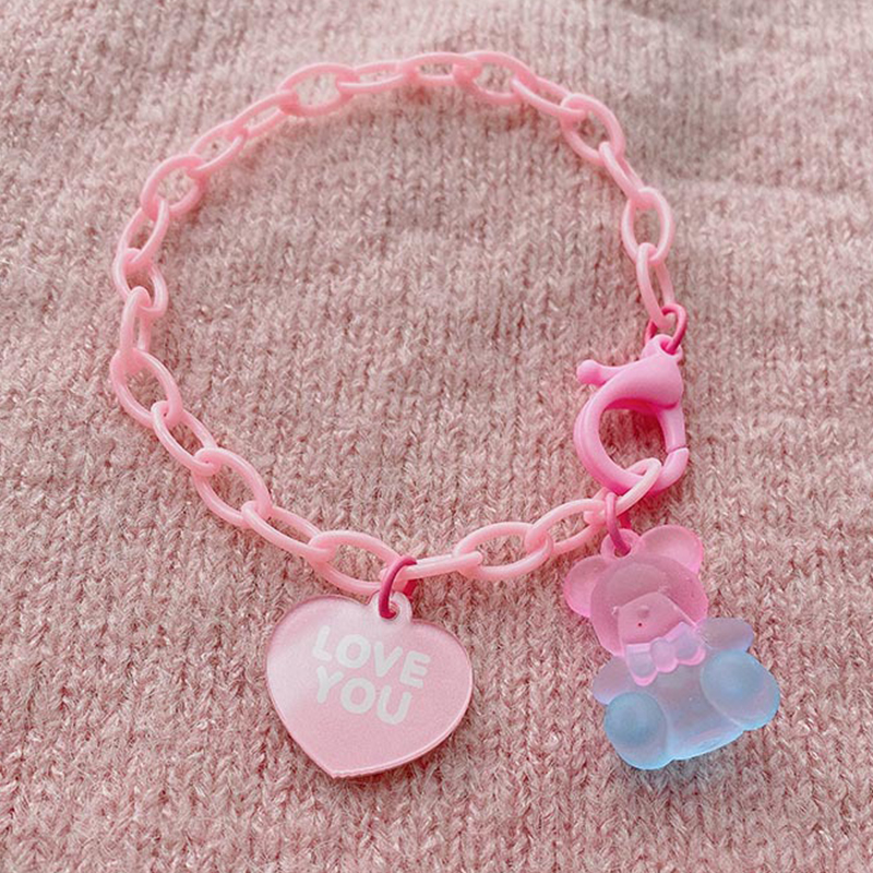 Cute Bear Pendent Bracelet For Girls Adjustable Chain Bracelet Friendship Colorful Heart Bear Fashion Jewelry Wholesale