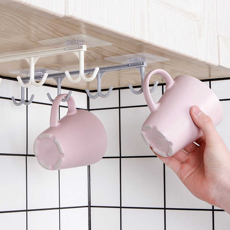 Novo suporte para utensílios de cozinha gancho adesivo forte embaixo do armário suporte para xícaras de café para pendurar talheres caneca cinto cachecol