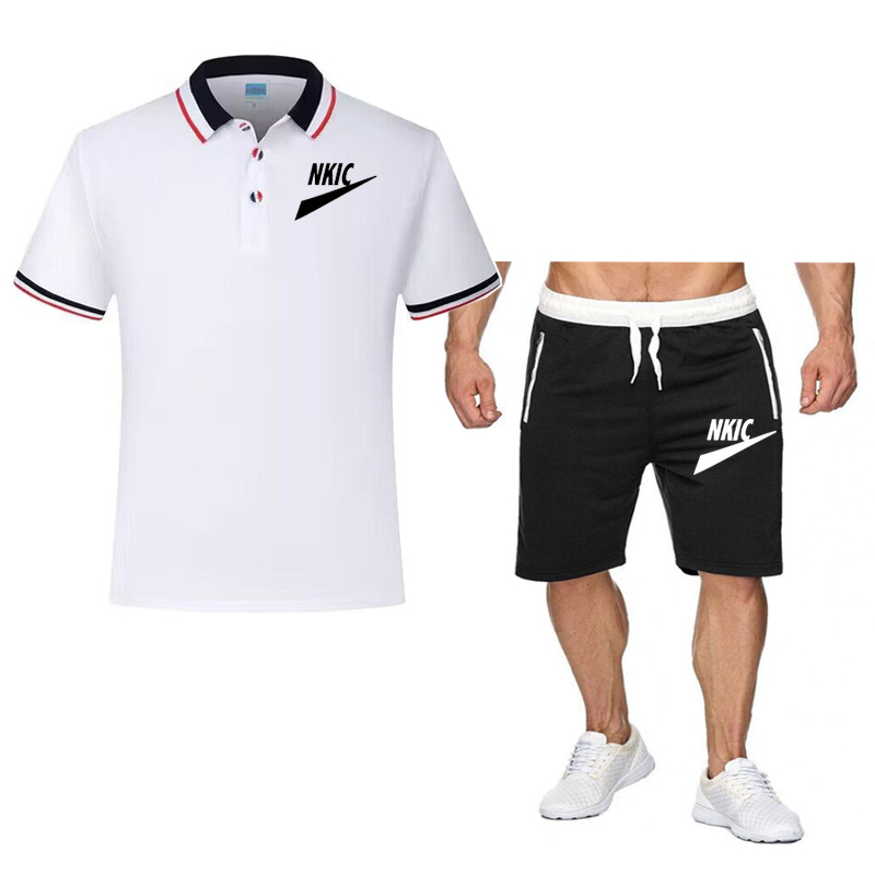 Summer Mens Sportswear Brand LOGO Fitness Suit Running Clothes Casual Black T-shirt Shorts Sets Breathable Jogging Tracksuit Men