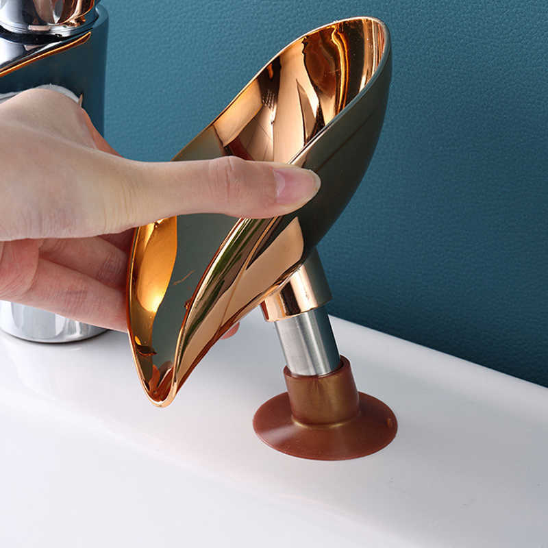 Yeni Lüks Altın Yaprak Şekli Sabun Kutusu Tahliye Sabun Tutucu Kutu İskandinav Stili Banyo Aksesuarları Tuvalet Çamaşırhane Sabun Kutusu Tepsi Gadgets