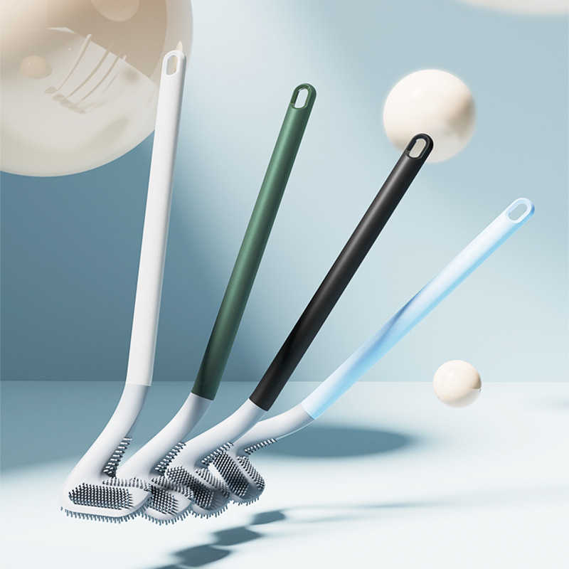 New Golf Bendable Silicone Toilet Brush Flexible Soft Brush Head Long Handle Toilet Cleaning Brush Home Bathroom Hanging Brush