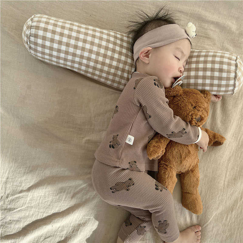 Milancel 2022 Spring Baby Pajama Set Waffle Bear Girls Sleep Set Moards Sleeper Wear L230625