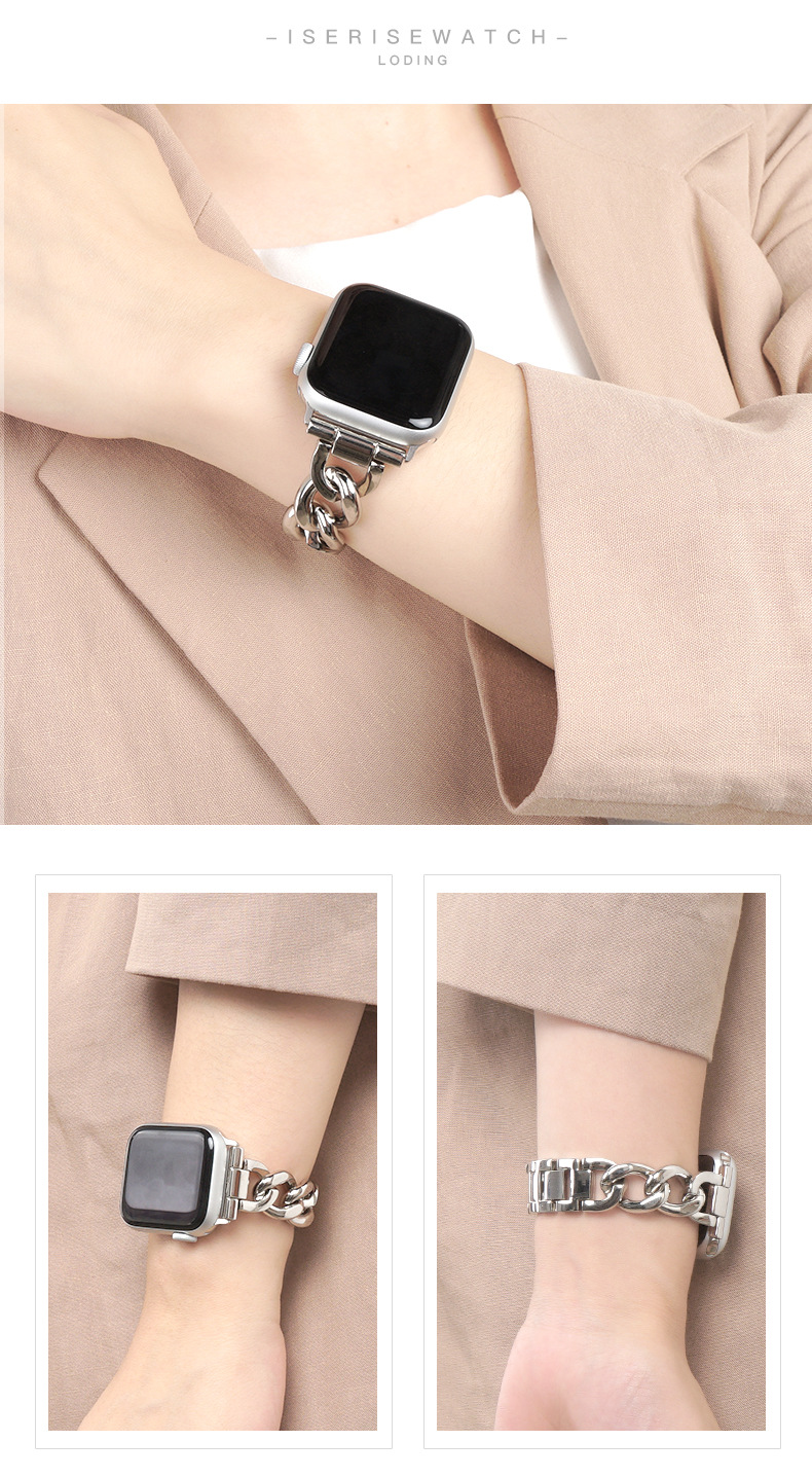 Nadaje się do Apple Watch 23456/SE Watch Bands Metal Single Row Chain Smart Samsung Huawei Watch Starp