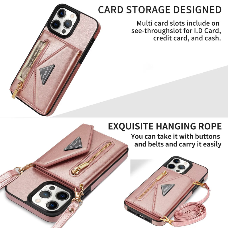 Lanyard Flip Wallet Stand TPU Shoulder Strap PU Leather Phone Case for IPhone 14 3 12 11 Pro XS Max XR X 7 8 Plus With Strap